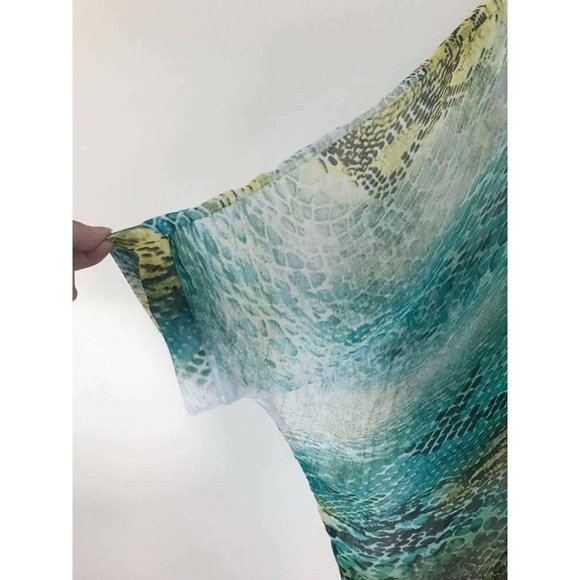 JOSEPH RIBKOFF Flowy Chiffon Overlay Blouse Turquoise Green Snake Print Size 10? - Picture 7 of 8